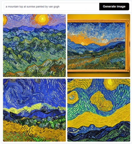 Stable Diffusion: Ein Berggipfel im Morgengrauen, im Stil von van Gogh